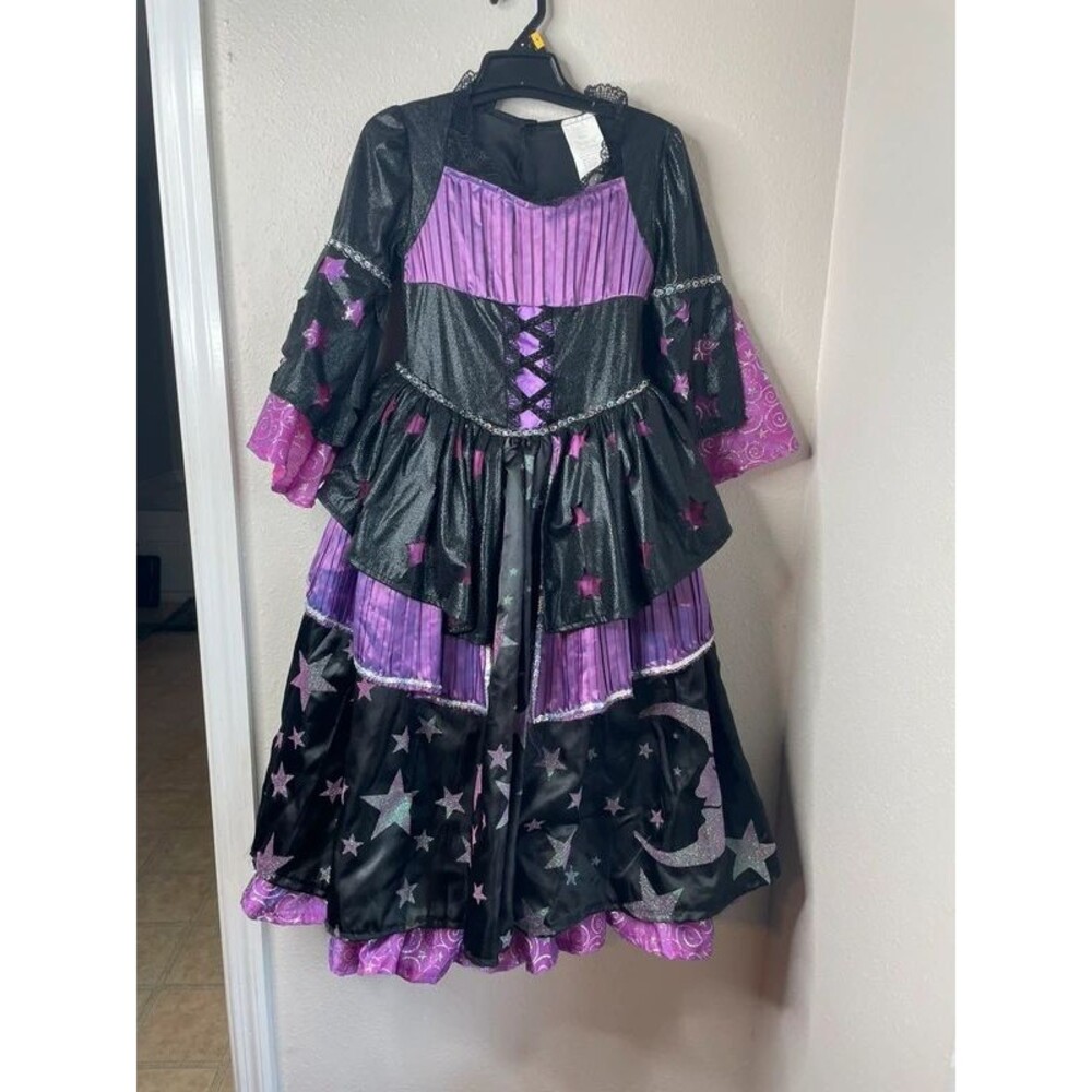 Kids Purple Black Celestial Sorceress Halloween Costume Dress Size M 7-8